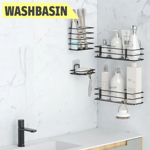 Miniatura 3 de Dekula Organizador adhesivo para ducha, paquete de 4, estantes de ducha para almacenamiento de baño, organizadores de baño de acero inoxidable a