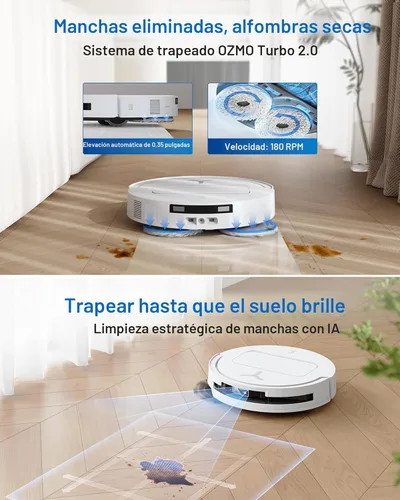 Miniatura 7 de ECOVACS DEEBOT T50 PRO Omni Robot Aspirador y trapeador, 3.19 pulgadas ultradelgado, succión de 15,000 Pa, ZeroTangle 2.0, limpieza de bordes Blanco