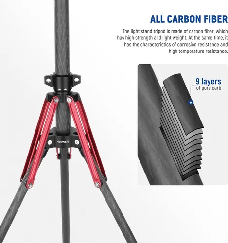 Miniatura 2 de NEEWER Soporte de luz de fibra de carbono con patas reversibles de 180°, adaptador de tornillo de 1/4 a 3/8 pulgadas y bolsa, soporte de trípode