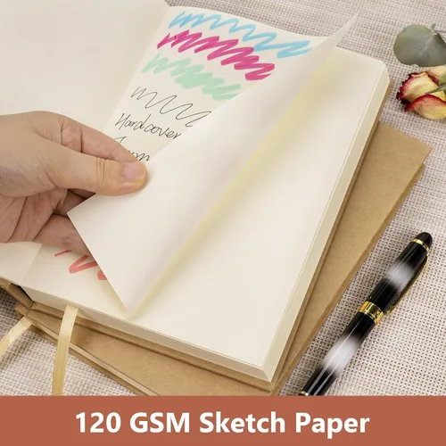 Miniatura 2 de Dynta Cuaderno de bocetos de tapa dura en blanco a granel, 6 paquetes, sin líneas, tamaño A5, 5.7"x8.3", 120 hojas/240 páginas, papel premium, bloc