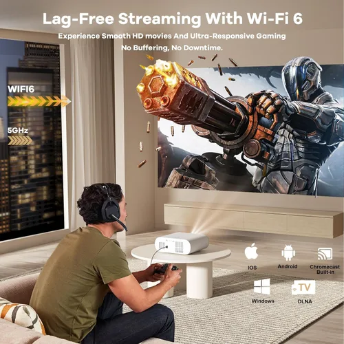 Miniatura 8 de Proyector para exteriores con Google TV: brillo 3000/tapa de lente automática y Keystone 4D/enfoque automático y control de voz AI, proyector