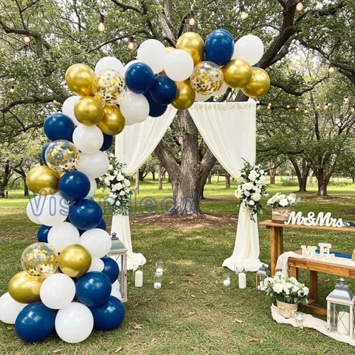 Miniatura 9 de Kit de guirnalda de globos azul marino, 102 globos azules y blancos con globos dorados y de papel de aluminio, arco de decoración de fiesta