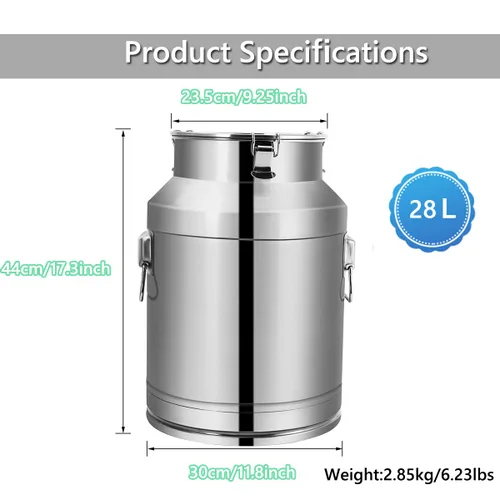 Miniatura 2 de Fulgutonit Lata de leche de 28L/7.8 galones de acero inoxidable 304 resistente para jarra de leche, cubo de vino, jarra de gran capacidad con tapa