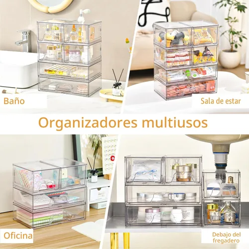 Miniatura 6 de Stebopum Paquete de 4 Cajones de Almacenamiento Apilables Organizador de Acrílico Transparente Organizador de Maquillaje de Baño y Almacenamiento