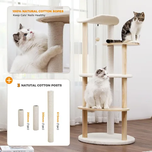 Miniatura 5 de PETEPELA Torre de Árbol de Gato de Madera para Gatos de Interior, Árbol de Escalada de Gato de 5 Niveles, Casa de Juego para Gatos con Postes