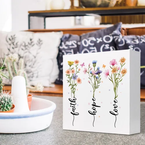 Miniatura 5 de Letrero de madera con texto en inglés "Bible Faith Love Hope" para decoración de escritorio, rústico, cristiano, inspirador, letrero de madera Fe