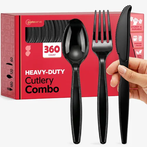Miniatura 7 de [Paquete de 100] Cuchillos básicos de plástico negro, utensilios desechables resistentes, perfectos para fiestas, eventos y cenas