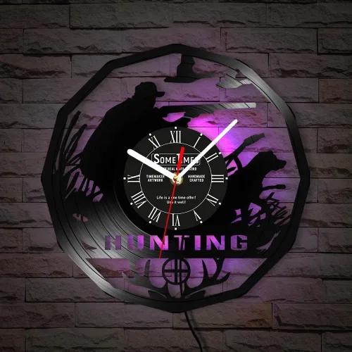Miniatura 4 de The Geeky Days Reloj de pared de caza, 7 colores cambiantes, reloj de pared silencioso sin tictac, luz nocturna LED, vida silvestre, caza
