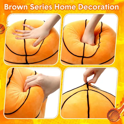 Miniatura 4 de Yousoontic Almohada de baloncesto de 10.8 pulgadas, cojín redondo esponjoso con forma de baloncesto, almohada de felpa para decoración de sofá