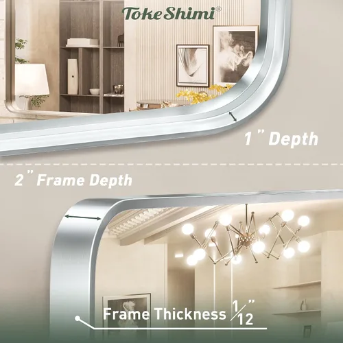 Miniatura 87 de TokeShimi - Espejo para pared de baño, espejo de tocador con marco de metal de aleación de aluminio mate cepillado e inoxidable, decoración rústica