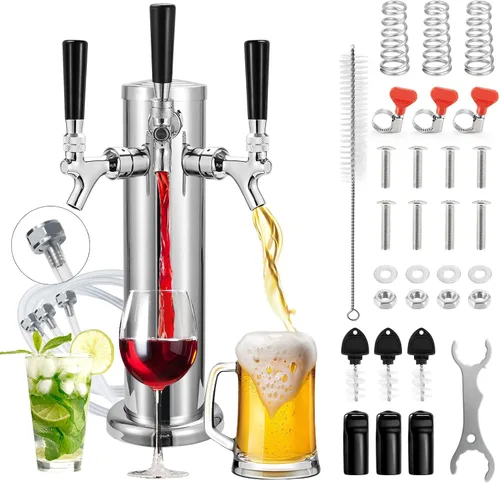 Miniatura 8 de FERRODAY Dispensador de torre de cerveza de 3 grifos, torre Kegerator de 3 pulgadas, torre de barril de cerveza de 3 pulgadas, kit de piezas