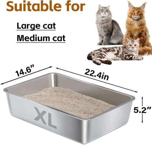 Miniatura 2 de Caja de Arena de Acero Inoxidable XLarge, Caja de Arena de Metal XL para Gatos, Caja de Arena para Gatos Fácil de Limpiar, Caja de Arena de Acero