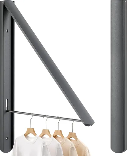 Estante de secado de ropa plegable, colgador de ropa retráctil montado en la pared, 0.43 pulgadas de grosor, ahorro de espacio, organizador de Gris