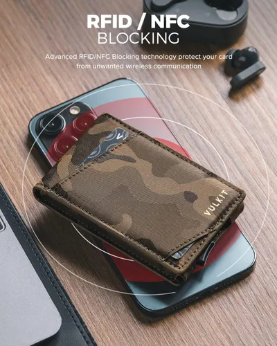 Miniatura 6 de VULKIT Cartera minimalista para hombre, tarjetero desplegable para tarjetas de crédito, billetera plegable delgada, con bloqueo RFID, cierre