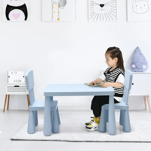 Miniatura 9 de COSTWAY Juego de mesa y sillas para niños de 3 piezas, centro de actividades infantiles de plástico ligero para leer, escribir, pintar, merienda