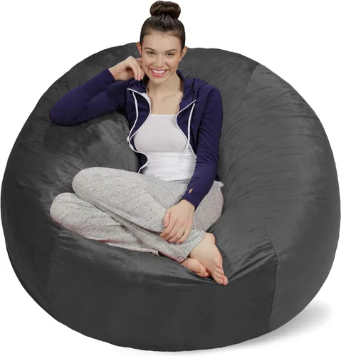 Sofa Sack Funda para silla puff solamente, sin relleno, cómoda funda de repuesto para silla redonda, 5 pies, color carbón Carbón - Solo funda