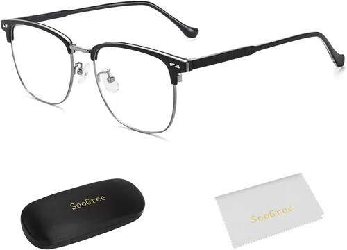 SooGree Gafas de bloqueo de luz azul para hombres y mujeres, medio marco UV400, lentes transparentes, antifatiga ocular, para juegos de computadora