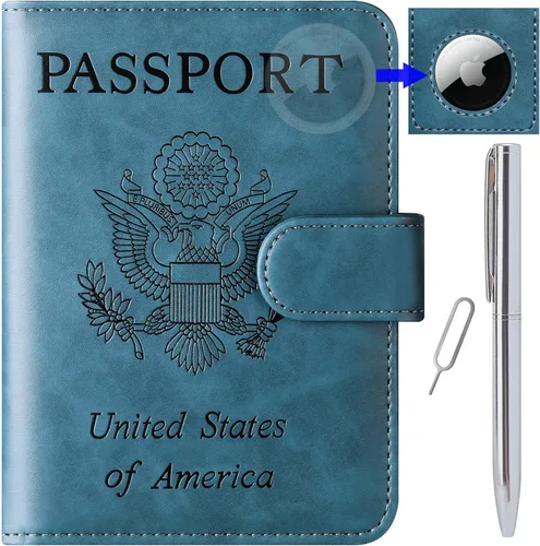 Miniatura 17 de Funda para pasaporte, cartera, artículos esenciales de viaje, de cuero, estuche con bloqueo RFID, equipaje de vacaciones, artículos imprescindibles