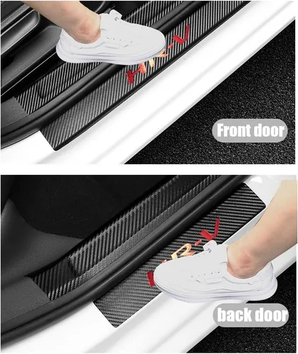 Miniatura 2 de LEXLEY Protector de umbral de puerta de cuero estilo fibra de carbono para HRV HR-V 2023, 2024, 2025, 2026, 4 unidades, color rojo