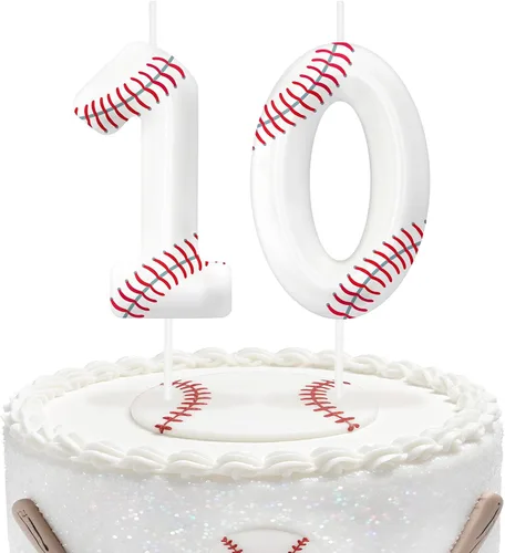 Miniatura 71 de Velas de cumpleaños con el número 0 de béisbol, decoración de pastel con temática de béisbol para niños y niñas, decoraciones de pasteles