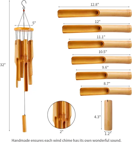 Miniatura 6 de Campanillas de viento de bambú de 32 pulgadas, regalos conmemorativos para mamá, campanillas de viento de madera hechas a mano con melodía de tono