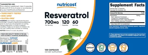 Miniatura 6 de Nutricost Resveratrol 0.017 onzas; 120 Cápsulas – 50% Trans-Resveratrol, 1 botella, 1