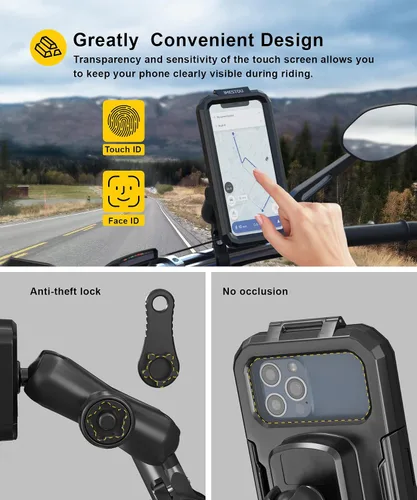 Miniatura 4 de iMESTOU Soporte de teléfono para motocicleta, resistente al agua, antirrobo, brazos de doble zócalo, base de aluminio para manillar/espejo