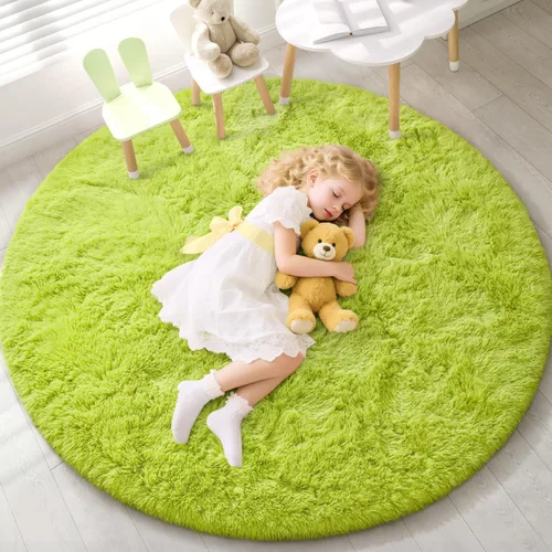 Miniatura 144 de EVOIONOS - Alfombra redonda gris para dormitorio, 5x5 pies; alfombras circulares suaves y esponjosas para sala de estar, alfombras de felpa peludas