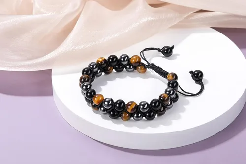 Miniatura 2 de Jovivi Pulsera de piedra de cristal de ojo de tigre de obsidiana negra de 0.315in0.394in para hombre, pulsera de piedra de lava con cuentas de roca