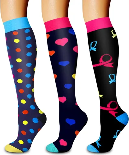 Miniatura 66 de Paquete de 3 pares de calcetines de compresión médica para mejorar la circulación de mujeres y hombres, para correr, hacer deporte y amamantar