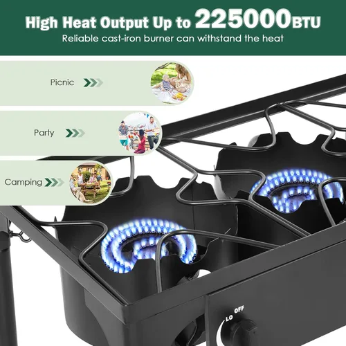 Miniatura 3 de Goplus - Hornillo portátil de gas propano para exteriores, quemador de hierro fundido con patas desmontables para camping