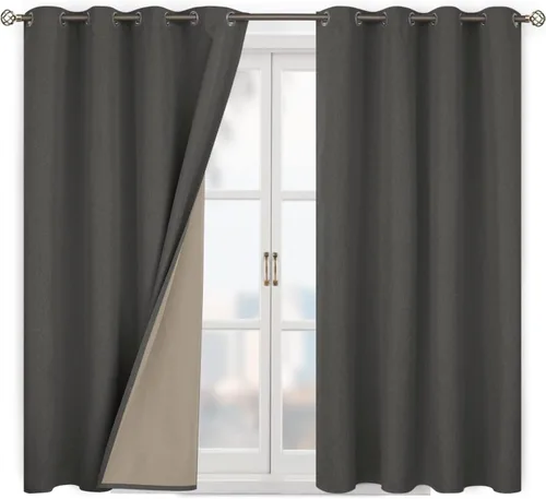 Miniatura 12 de BGment - Cortinas 100 % Blackout con revestimiento para la habitación, cortinas con ojales, de lino con textura de aislamiento térmico para la sala