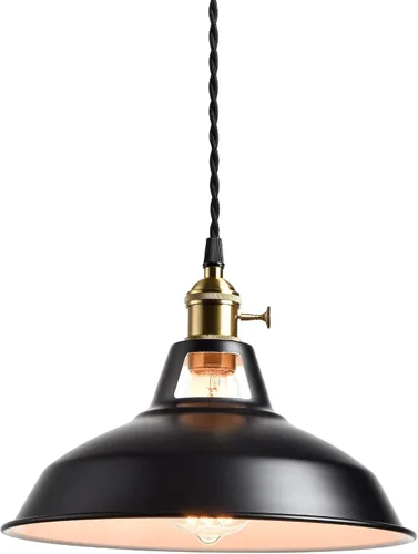 Miniatura 10 de CLAXY Luces Colgantes Industriales Blancas de Metal Estilo Granero con Interruptor E26, Lámpara de Techo Colgante para Cocina, Loft, Bar, Vestíbulo