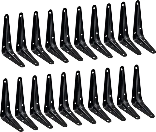Paquete de 20 soportes de estante flotante de 4 x 3 pulgadas, soporte de estante flotante de metal negro resistente, soporte de estante rústico de