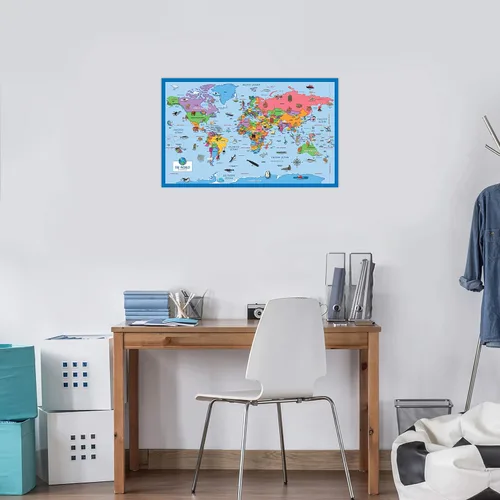 Miniatura 5 de Paquete de 2 pósteres de mapa del mundo para niños [ilustrado] + calendario de días de la semana y meses del año para niños