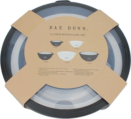 Miniatura 6 de Rae Dunn Tazones para mezclar con tapas, juego de 10 cuencos de plástico anidables incluye 5 tazones de preparación y 5 tapas (negro)