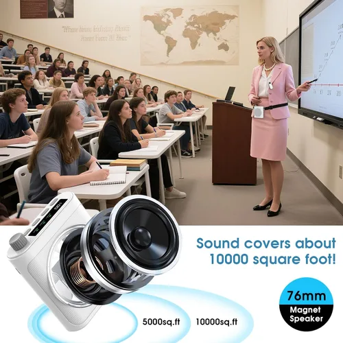 Miniatura 4 de Amplificador de voz inalámbrico de 15 W con 2 micrófonos magnéticos Lavalier y reducción de ruido, sistema Bluetooth 5.3 PA para profesores, guía