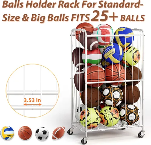 Miniatura 4 de YKDIRECT Organizador de bolas rodantes de 250L con ruedas de bloqueo, cesta de almacenamiento grande para baloncesto, fútbol, fútbol, voleibol