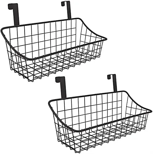 Cesta de almacenamiento de alambre para colgar en la pared, sin perforación, con adhesivo para cocina, baño, dormitorio, 2 unidades, color negro