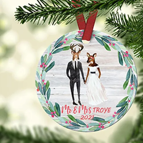 Miniatura 25 de Adorno de matrimonio de 1ª Navidad – Adorno de Navidad «Just Married» – Adorno de señor y señora – Adornos de boda – 1ª Navidad comprometida