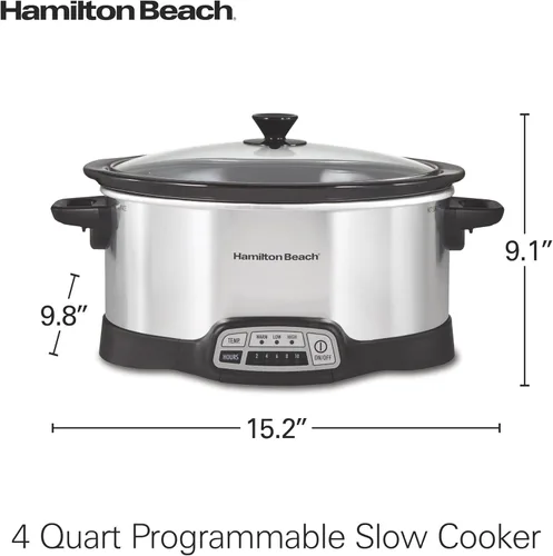 Miniatura 8 de Hamilton Beach 33660, Olla eléctrica de cocción lenta programable, 6 cuartos de galón, plateada