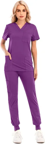 Conjunto de ropa quirúrgica para mujer, de manga corta, de dos piezas, camisa médica y pantalones deportivos, color sólido, ropa de trabajo,