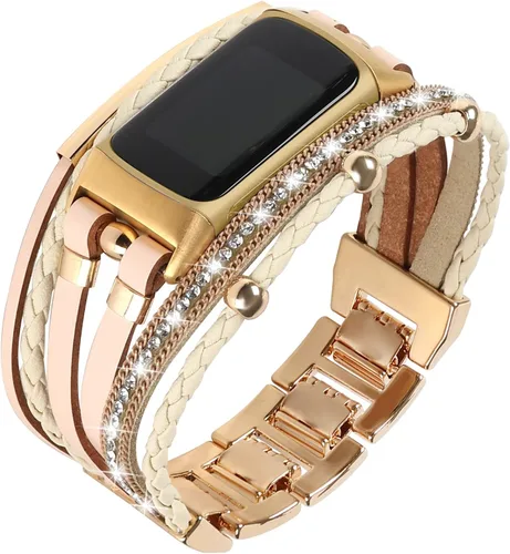 Miniatura 8 de Leather Bands Compatible with Fitbit Charge 6/Charge 5 Bands for Women, Boho Handmade Multilayer Wrap Bracelets Jewelry Strap Replacement for Charge
