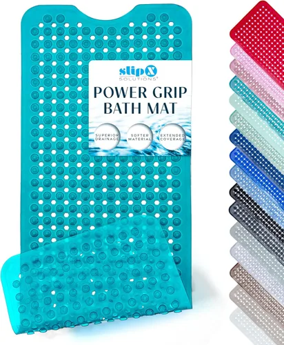 SlipX Solutions - Tapete extralargo y de fuerte agarre para tina y ducha, para adultos mayores y niños, 39x16 pulgadas, antideslizante, agujeros de
