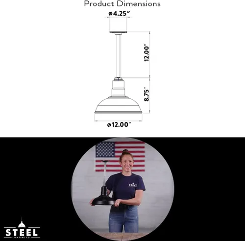 Miniatura 8 de Steel Lighting Co. El Segundo - Lámpara de granero Colgante montado en el techo Domo de 12 pulgadas Vástago de 12 pulgadas Luz de acero