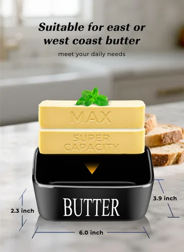 Miniatura 2 de Mantequillera con tapa: recipiente grande para mantequilla para encimera, soporte de mantequilla de cerámica para mostrador, bandeja de mantequilla