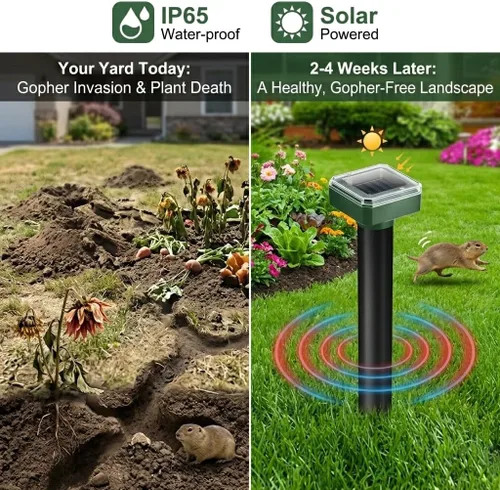 Miniatura 4 de 2026 8Pack Mole Repellent Solar Powered Sonic Gopher Repellent Stakes for Lawns,IP65 Waterproof Ultrasonic Mole Repellent for Lawns,Sonic Chipmunk