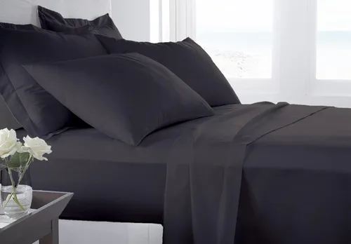Miniatura 18 de Juego de ropa de cama de lujo de 4 piezas, 800 hilos, 100% algodón ultra suave, color negro, juego de ropa de cama transpirable de algodón de fibra