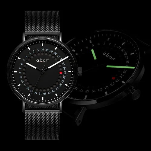 Miniatura 7 de a.b.art Reloj de cuarzo para hombre, movimiento Ronda con piezas suizas, cristal de zafiro, correa de malla milanesa, diseño ultrafino, esfera negra