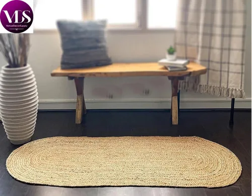 Miniatura 6 de VDS Paquete de 1 alfombra ovalada tejida a mano de yute trenzada de 2 x 8 pies, alfombra reversible natural para decoración del hogar, sala